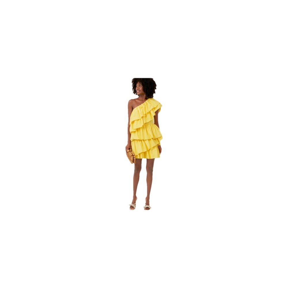 Hyacinth House Yellow Ruffle Sofie Mini Dress One Shoulder XL New